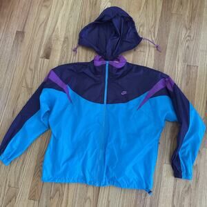 Nike Windbreaker Jacket Large L 14 – Classic Color purple /teal/white Block